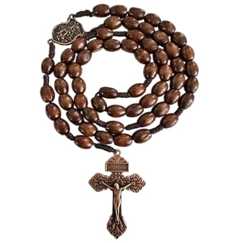 Bovemee Saint Benedict Medal Prayer Pocket Rosary Catholic Brown Wood Beads with Medalla de san benitol and Crucifix, 9 Inch - color: Brown SaintArchange NK