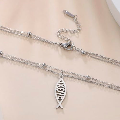 Ichthus Necklace for Women Christian Jesus Fish Necklace Christ Fish Cross Ichthys Pendant Necklace Ichthus Fish Religious Symbol Pendant Christian Jewelry Gift - color: Jesus Fish 2 silver
