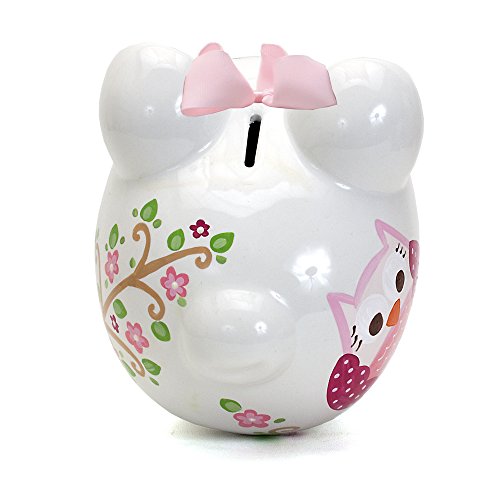 Child to Cherish Ceramic Piggy Bank for Girls, Pink Dotted Owl - color: Pink Dotted Owl
