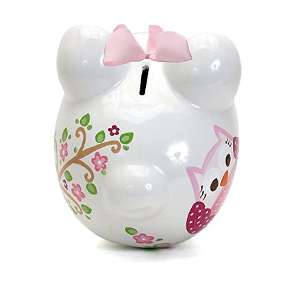 Child to Cherish Ceramic Piggy Bank for Girls, Pink Dotted Owl - color: Pink Dotted Owl