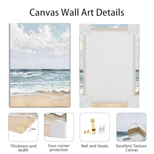 WENGTIAO Abstract Seascape Beach Canvas Wall Art Prints 16"x24"x3 - color: Coastal Beach, size: 16"x24"x3Pcs