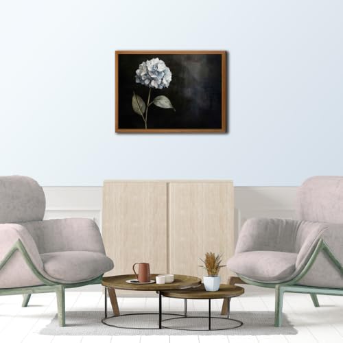 MochaMilly Vintage Blue Hydrangea Wall Art Framed Canvas Print 12"x16" - color: Blue and White, size: 12"x16"