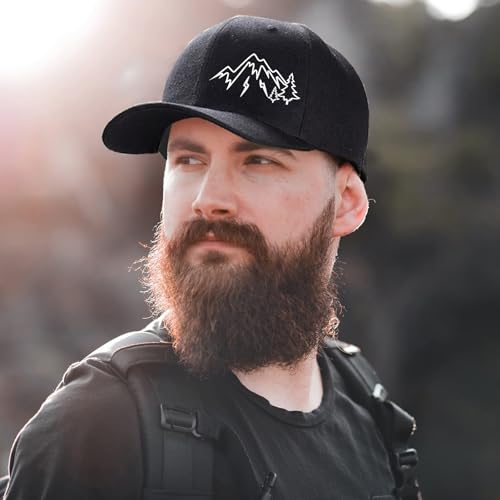 Baseball Cap Snapback Hats for Men Black Baseball Hat Cotton Trucker Dad Hat for Men - color: Mountain Tree