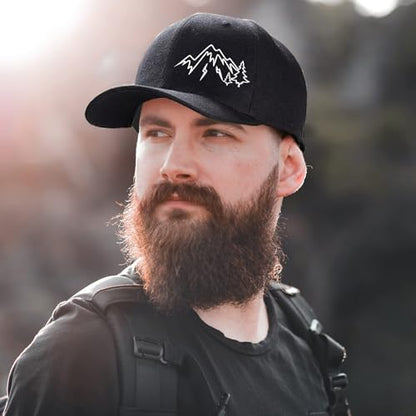 Baseball Cap Snapback Hats for Men Black Baseball Hat Cotton Trucker Dad Hat for Men - color: Mountain Tree