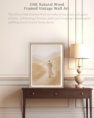 iHery 12x16in Jesus Carrying the Lost Sheep Framed Christian Wall Art - color: OAK Framed Carrying, size: 16"L x 12"W
