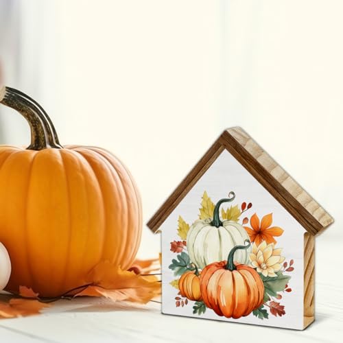 Pumpkin Decor Fall Pumpkins House Shaped Wood Block Sign - color: Pumpkins