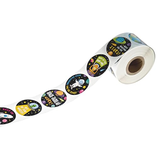 Outer Space Teacher Stickers / 500 Motivational Illustrated Alien Galaxy Worksheet Rewards / 8 Alternating Encouraging Classroom Phrase Designs / 1.5" Inspirational Astronaut Labels/Made in The USA - color: Outer Space
