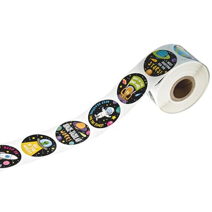 Outer Space Teacher Stickers / 500 Motivational Illustrated Alien Galaxy Worksheet Rewards / 8 Alternating Encouraging Classroom Phrase Designs / 1.5" Inspirational Astronaut Labels/Made in The USA - color: Outer Space