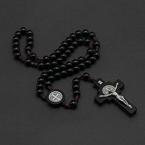 Intercession Mens St Bennedict Large Rosary - style: Black