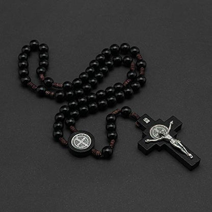 Intercession Mens St Bennedict Large Rosary - style: Black