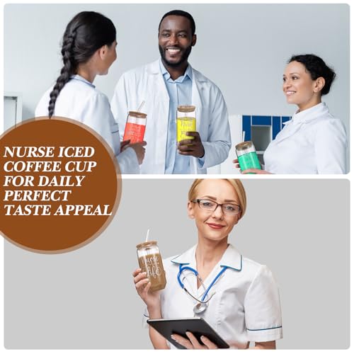 Tioncy 8 Pcs Employee Gifts 16oz Glass Cups Bamboo Lid Straw, Nurse - style: Nurse