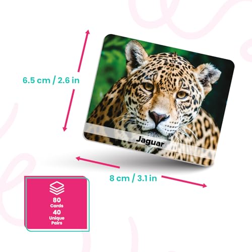 Menique Wild Animals Memory Matching Game – 80 Cards (40 Pairs) with Real Photos – Includes Educational Booklet with Animal Facts – Fun & Cognitive Game for Kids and Adults - style: Wild Animals