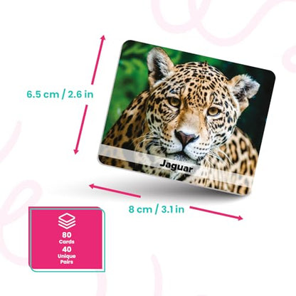 Menique Wild Animals Memory Matching Game – 80 Cards (40 Pairs) with Real Photos – Includes Educational Booklet with Animal Facts – Fun & Cognitive Game for Kids and Adults - style: Wild Animals