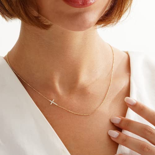 VIROMY Gold Cross Necklace for Women 14K Gold Plated Cute Sidways Cross Pendant Choker Necklaces Simple Trendy Everyday Jewelry for Women - style: Sideways CZ Cross-40CM-Gold