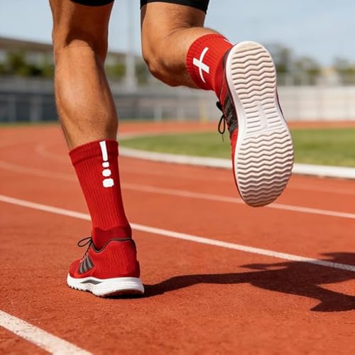 Christian Soccer Socks-Moisture-Wicking, Faith Prayer Football Anti-Slip Grip Cross Symbol&Bible Verse Youth 6-13 - color: Red