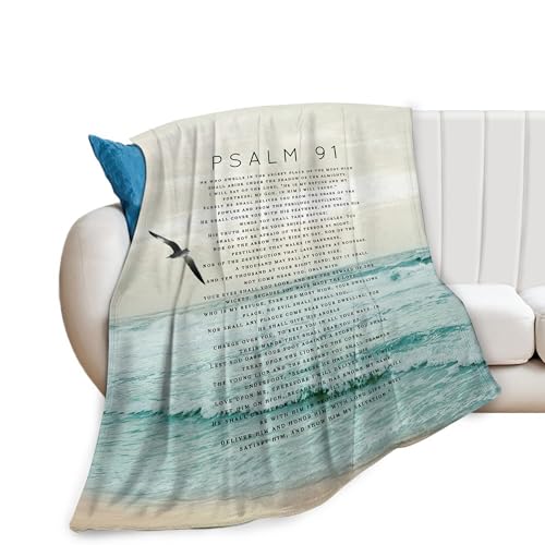Christian Bible Blanket Psalm 91 Throw Blanket Christian Gifts and Decor Religious Bible Verse Blanket for Women Men Girls Boys Soft Warm Cozy Fleece Blanket for Couch Sofa Bed 80"x60" - color: Psalm 91, size: 80"x60"