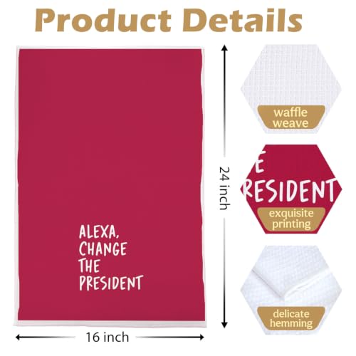 Funny Political Kitchen Towels - Change the President Waffle Weave Dish Towels, Funny Kitchen Bathroom Decor, House Warming Gifts, Changing Towel, 16×24 Inches- Red - color: Red
