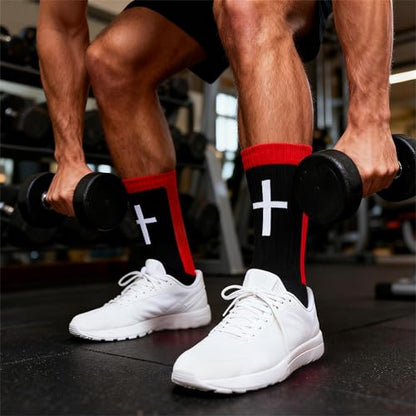 3 Pairs Cross Socks with Bible,Philippians 4: 13 Christian Socks US 6-13, Grip Sport Sock for Football, Soccer, Gym - color: Black Red