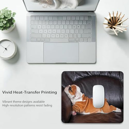 English Bulldog Mouse Pad, Puppy Resting on a Sofa Durable Desk Mat - color: Adorable Dog