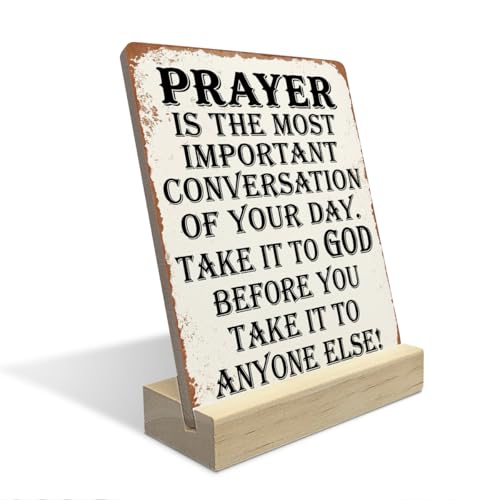 Christian Decor, Religious Gifts, Spiritual Decor, Inspirational Wooden Plaque Sign Bible Verse Decoration for Home Office Shelf Decor - color: Prayer Is The Most Important Conversation Of Your Day.