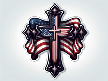 American Flag Cross Vinyl Sticker 5 Inch Waterproof Christian Patriotic Decal Jesus Faith Religious USA Graphic for Car Truck Laptop Window Water Bottle Bumper - color: 04