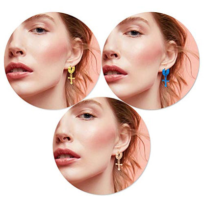 Men Women Stainless Steel Cross Earrings Set Dangle Hinged Earrings of Dangle Hinged Earrings Cross hoop Earrings - color: 5 Pairs Cross Earrings (Black+Silver+Gold+Rose god+blue) Korean style