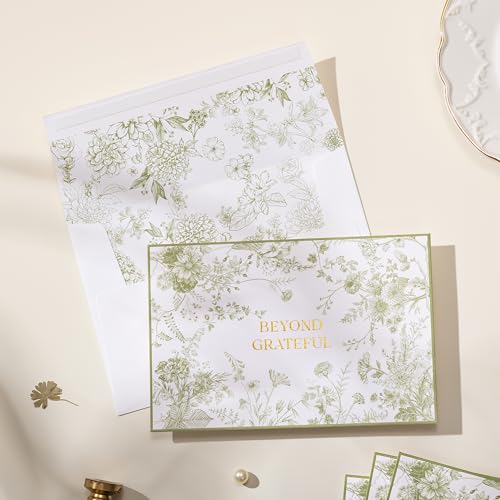 Crisky 4x6 Beyond Grateful Thank You Cards with Envelopes Bulk, 50 Pack Green Floral Thank You Notes with Envelopes Set for Bridal Shower, Wedding Engagement, Baby Shower, Graduation, Birthday - style: Modern