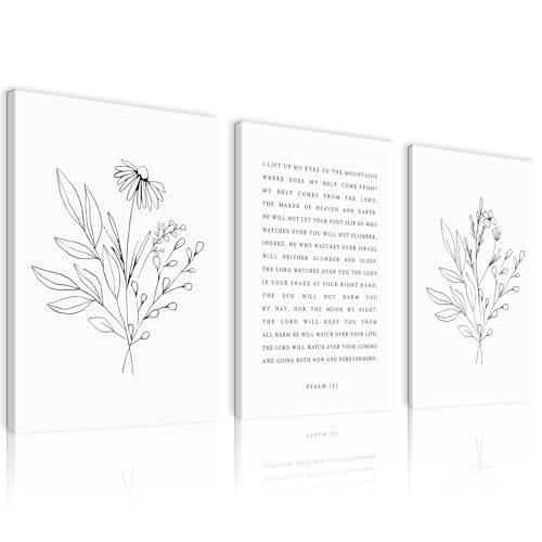 Psalm 121 Christian Wall Decor, 3 Piece Botanical Canvas Wall Art, 12x16 - color: 3-link Bible Words, size: 16"L x 12"W