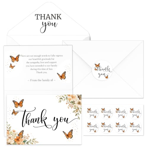 Fumete 50 Set Funeral Thank You Cards, Monarch Butterfly - style: Monarch Butterfly