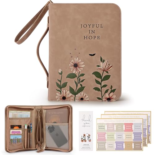 Bible Cover Case, Premium, Leather Carrying Case with Handle&Zippered Pocket for Standard Size and Bible Accessories, Large Bible Bag, Ideal Gift for Women Men Lady Girls