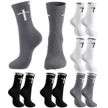 Chicingyou Christian Cross Socks for Men Youth, Us Size 6-12 - color: White, Black，grey