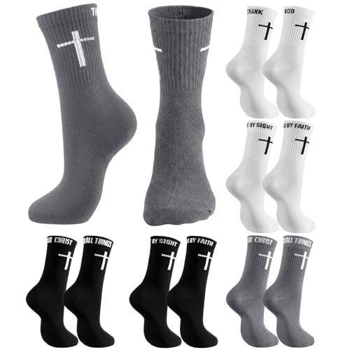 Chicingyou Christian Cross Socks for Men Youth, Us Size 6-12 - color: White, Black，grey