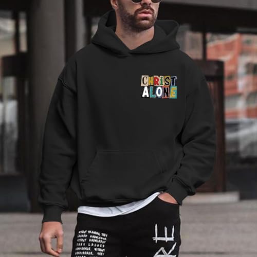 Christian Hoodies For Men Jesus Religious God Hoodie Faith Bible Verse Sweatshirt inspirational Cotton Pullover Tops - color: Black, size: XX-Large