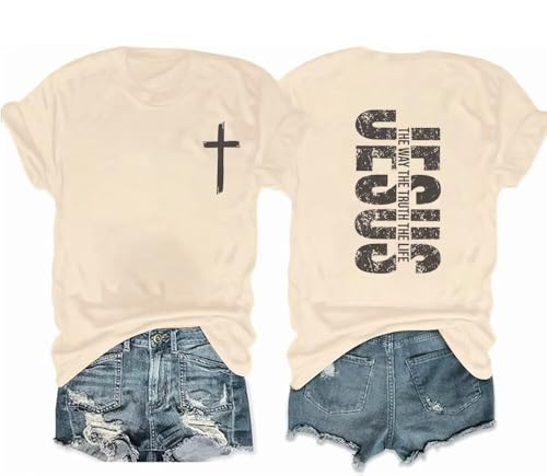 Christian Shirts for Women Religious Sayings Tshirt Jesus Gift Inspirational Graphic Tee Short Sleeve Top - color: Apricot, size: X-Large