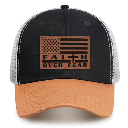Jesus Hat Christian Gifts for Men American Flag Hats Faith Over Fear Hat Fathers Day Christmas Birthday Gifts for Friend - color: Black-1