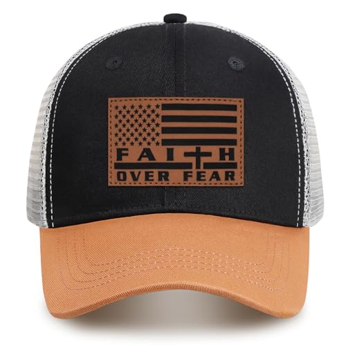 Jesus Hat Christian Gifts for Men American Flag Hats Faith Over Fear Hat Fathers Day Christmas Birthday Gifts for Friend - color: Black-1