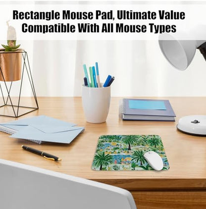 Green Tropical Palm Tree Island Scene Mouse Pad for Desk, Botanical Jungle Nature Landscape Mousepads with Anti-Slip Rubber Base for Computer Laptop Home Office Desk Accessories, 9.5x7.9 Inch - color: Square mouse pad-Tropical coast