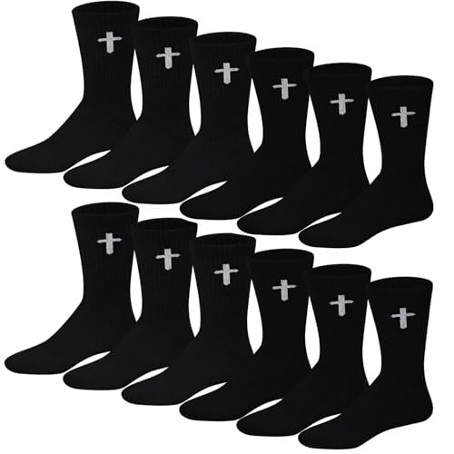 16 Pairs Christian Cross Socks Bulk Religious Elastic Crew Socks Christian Gifts for Men Women - color: Black