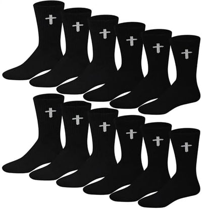16 Pairs Christian Cross Socks Bulk Religious Elastic Crew Socks Christian Gifts for Men Women - color: Black