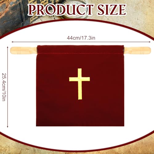 Abbylike Velvet Church Offering Bag with Wooden Handles 10 Inch Religious Offering Pouch Handle Church Collection Bag for Churches Communion Supplies (Red) - color: Red
