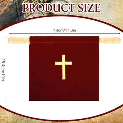 Abbylike Velvet Church Offering Bag with Wooden Handles 10 Inch Religious Offering Pouch Handle Church Collection Bag for Churches Communion Supplies (Red) - color: Red