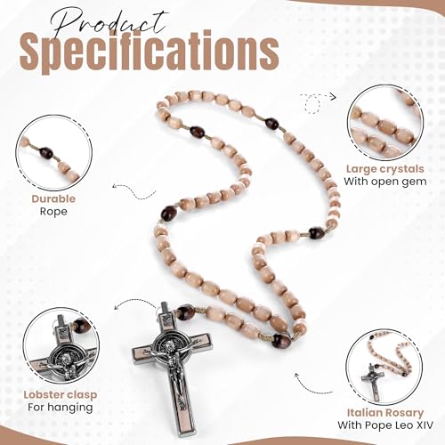 SANCTUM VERITAS Catholic Rosary Necklace | Large Italian Prayer Beads Gift - style: Natural Wood