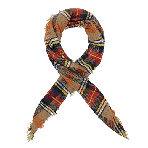 American Trends Scarfs for Women Winter Triangle Scarf Classic Plaid Warm Scarf Soft Scarves Knitted Wrap Shawl - color: Triangle Orange & Black