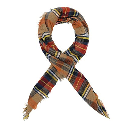 American Trends Scarfs for Women Winter Triangle Scarf Classic Plaid Warm Scarf Soft Scarves Knitted Wrap Shawl - color: Triangle Orange & Black