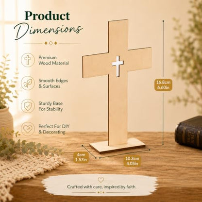 Wooden Crosses for Crafts: 10 Pack Unfinished Wood - DIY Blank Crosses with Stands Small Religious Crucifix Ornaments Catholic Baptism Centerpiece DIY Craft Supplies