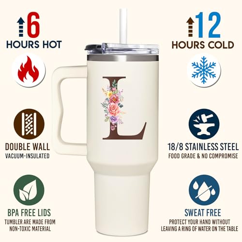 Personalized Gifts for Women, Customized Mother's Day, Birthday, Xmas Gift For Grandma, Mom, Wife, Friends, Sisters, Coworkers, Monogrammed Tumbler 40oz with Lid and Straw - color: L
