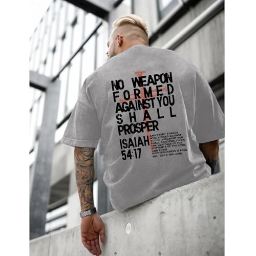 Christian Jesus Shirts for Men Faith Religious Graphic Tees Vintage Oversized Acid Wash Tshirts God Shirt Streetwear - color: Light Gray, size: Medium