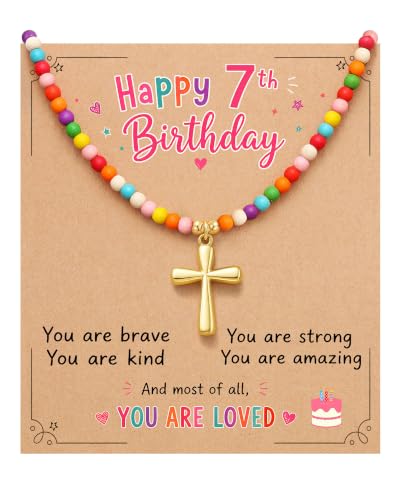 PINKDODO Colorful Bead Cross Necklace Happy 8th 9th 10th Birthday Gifts - style: 7th birthday