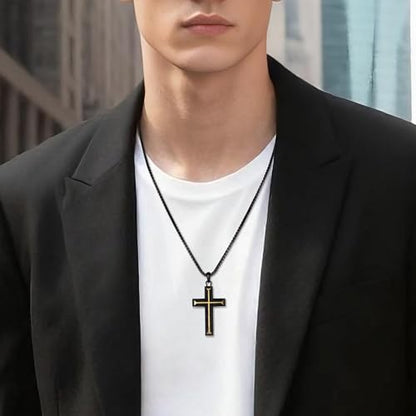 Wooden Cross Necklace for Men With Stainless steel And Black Ebony Adjustable Box Chain 24–26 inches Suitable for Everyday Wear And Christian Gifts for Men - color: Black-B