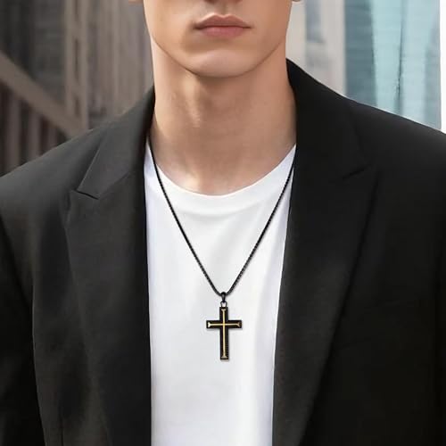 Wooden Cross Necklace for Men With Stainless steel And Black Ebony Adjustable Box Chain 24–26 inches Suitable for Everyday Wear And Christian Gifts for Men - color: Black-C